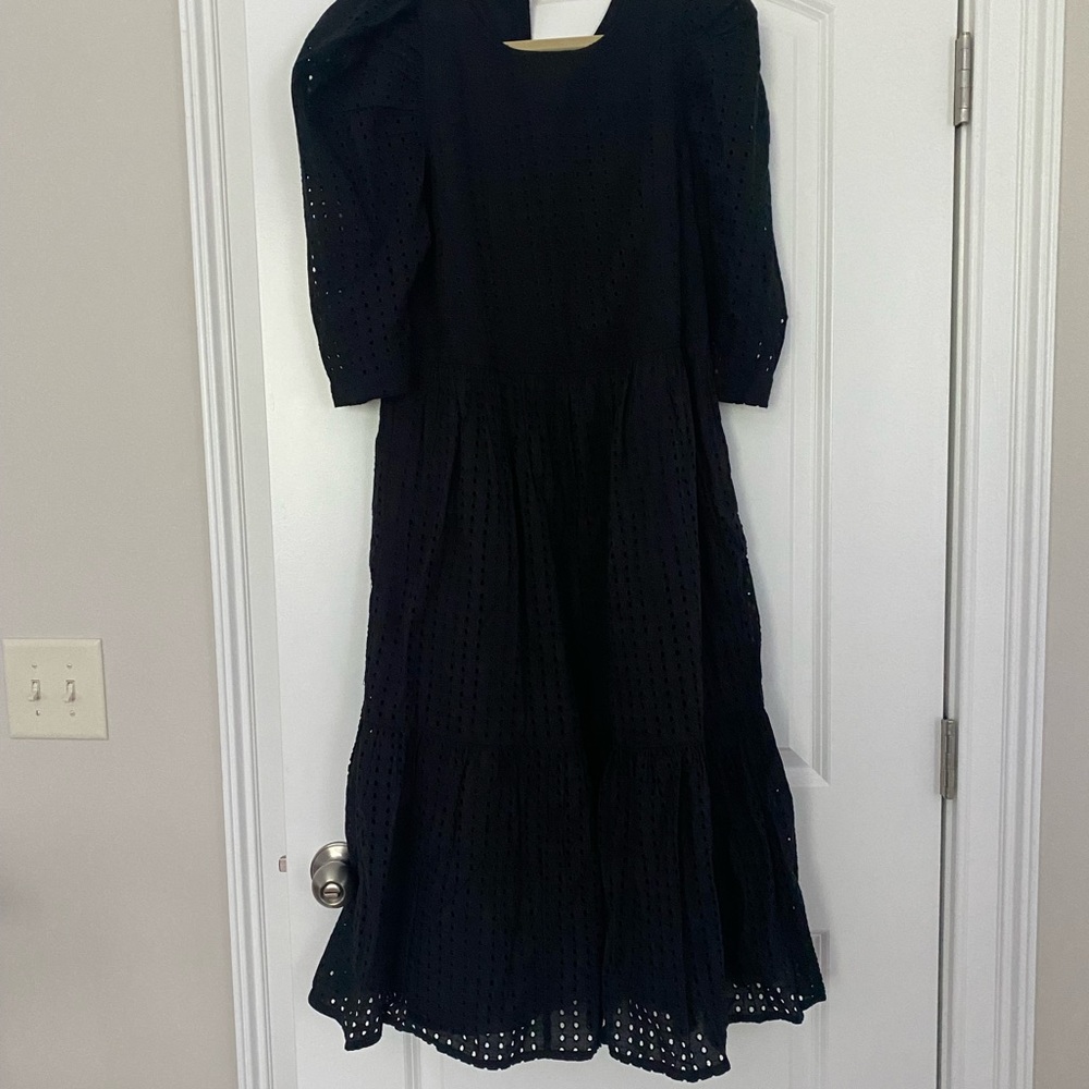 A New Day Puff Sleeve Eyelet MIDI Dress